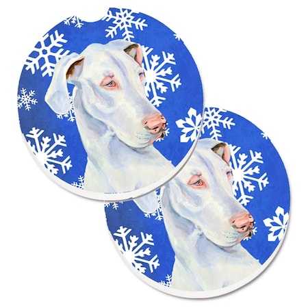 Carolines Treasures Great Dane Winter Snowflakes Holiday Set of 2 Cup Holder Car Coaster LH9266CARC